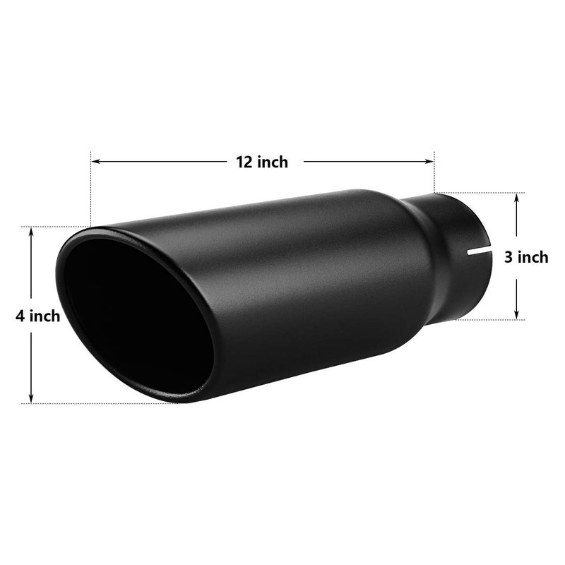 A-KARCK Exhaust Tip 3 Inch Inlet, 3" Inlet 4" Outlet 12" Overall Length Clamp On Muffler Tip For Truck Tailpipe, Rolled Angle Cut Design - Image 2